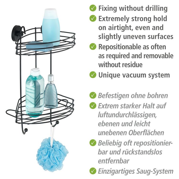 Produktbild: Mod. Vacuum-Loc&reg; Eckregal 2 Etagen Schwarz, Wandablage, Befestigen ohne bohren