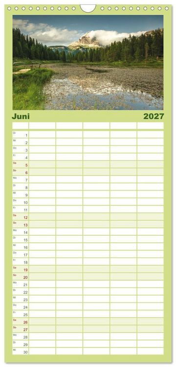 Produktbild: Familienplaner 2027 - Alpensee - Wunder der Natur mit 5 Spalten (Wandkalender, 21 x 45 cm) CALVENDO