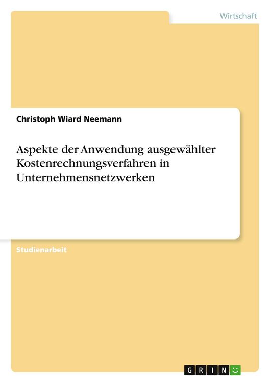 Produktbild: Aspekte der Anwendung ausgew&auml;hlter Kostenrechnungsverfahren in Unternehmensnetzwerken