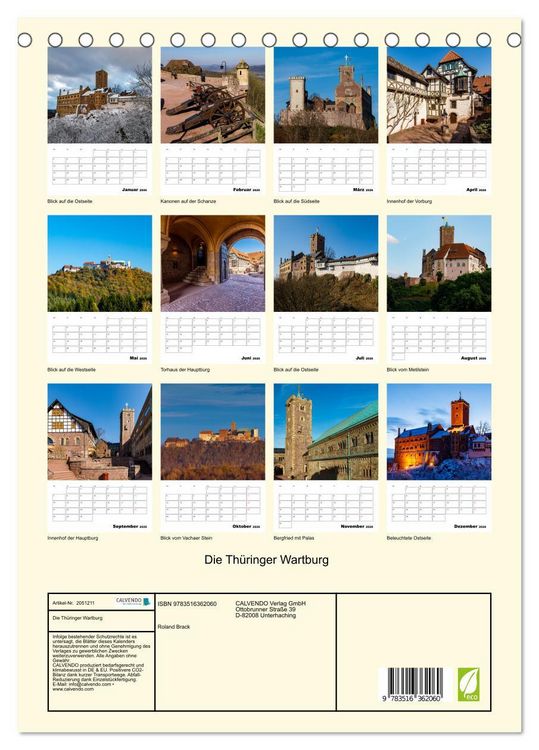 Produktbild: Die Th&uuml;ringer Wartburg (Tischkalender 2026 DIN A5 hoch), CALVENDO Monatskalender
