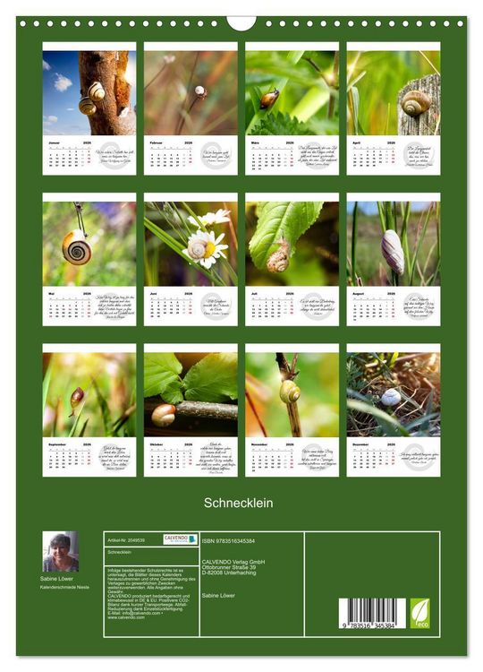 Produktbild: Schnecklein (Wandkalender 2026 DIN A3 hoch), CALVENDO Monatskalender