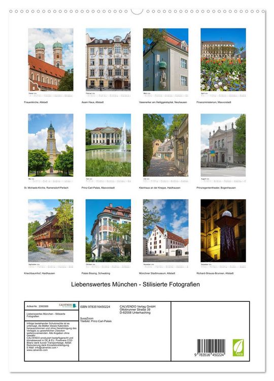 Produktbild: Liebenswertes M&uuml;nchen - Stilisierte Fotografien (hochwertiger Premium Wandkalender 2026 DIN A2 hoch), Kunstdruck in Hochglanz