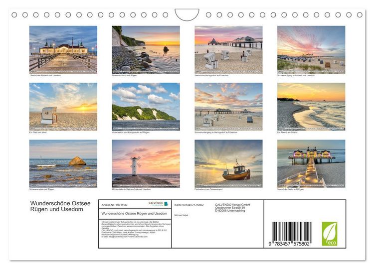 Produktbild: Wundersch&ouml;ne Ostsee R&uuml;gen und Usedom (Wandkalender 2026 DIN A4 quer), CALVENDO Monatskalender