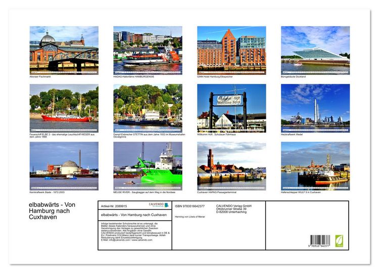 Produktbild: elbabw&auml;rts - Von Hamburg nach Cuxhaven (Wandkalender 2026 DIN A2 quer), CALVENDO Monatskalender