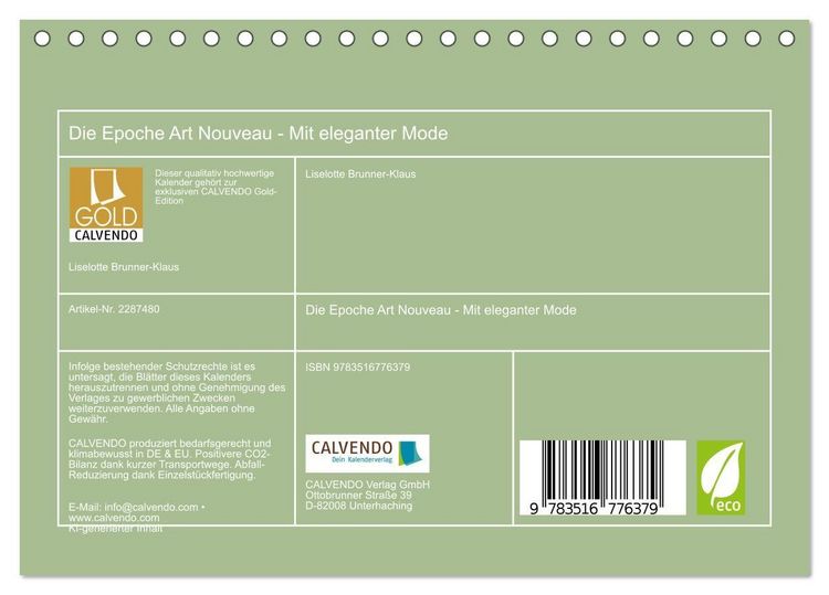 Produktbild: Die Epoche Art Nouveau - Mit eleganter Mode (Tischkalender 2027 DIN A5 quer), CALVENDO Monatskalender