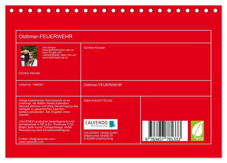 Produktbild: Oldtimer-FEUERWEHR (Tischkalender 2026 DIN A5 quer), CALVENDO Monatskalender
