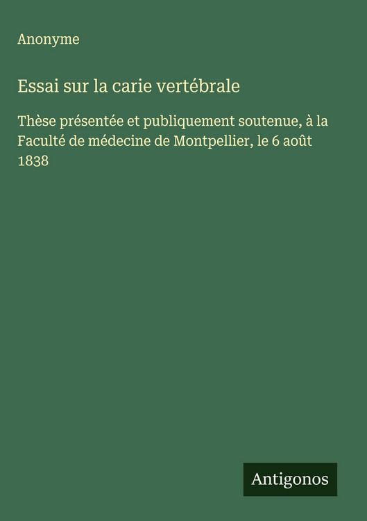 Produktbild: Essai sur la carie vert&eacute;brale