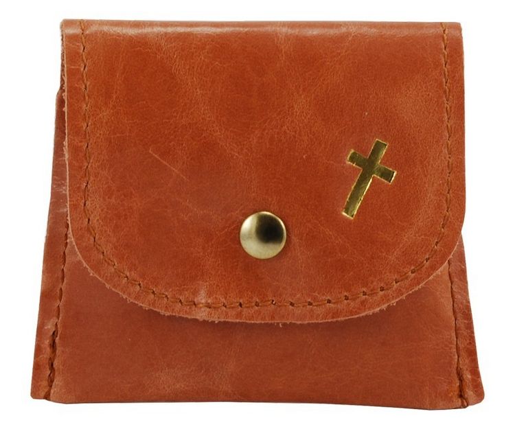 Produktbild: Rosenkranzt&auml;schchen braun, mit goldenem Kreuz und Druckknopf