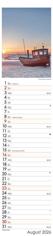 Streifenplaner Seeblick 2026 - Streifen-Kalender 11,3x49x5 cm - Strand und Meer - Küchenkalender - Wandplaner - Alpha Edition