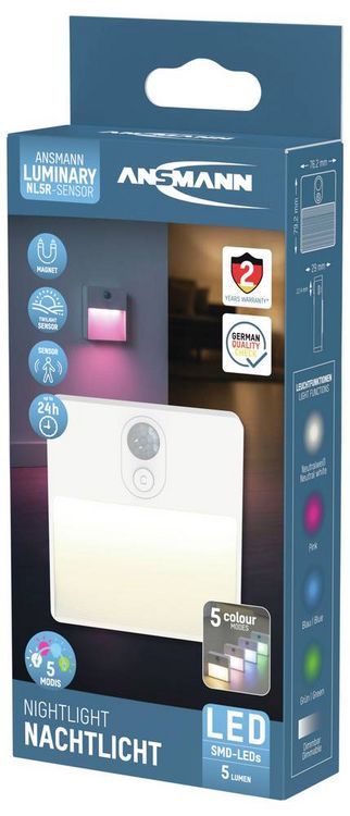 Produktbild: Ansmann Sensor-Nachtlicht NL5R wiederaufladbar 1600-0481 Nachtlicht mit Bewegungsmelder Rund LED Warmwei&szlig; Wei&szlig;