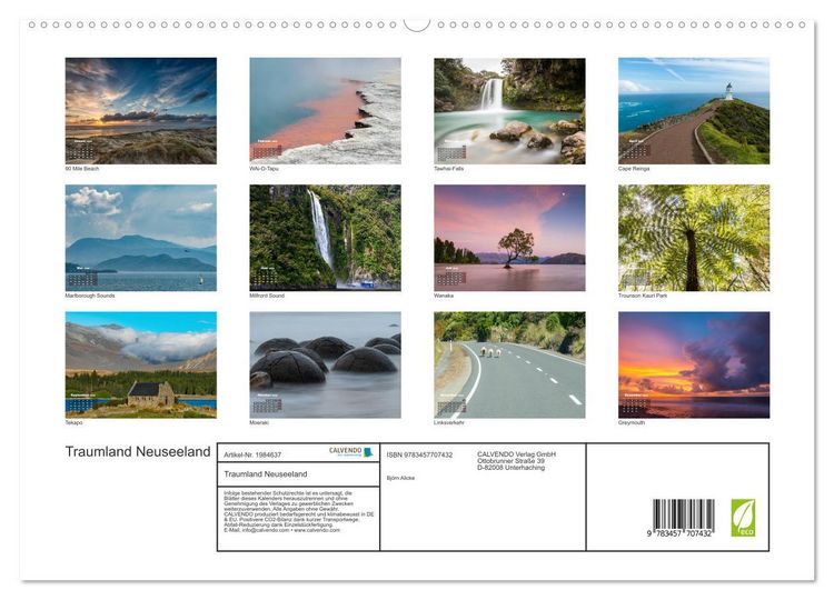 Produktbild: Traumland Neuseeland (hochwertiger Premium Wandkalender 2026 DIN A2 quer), Kunstdruck in Hochglanz