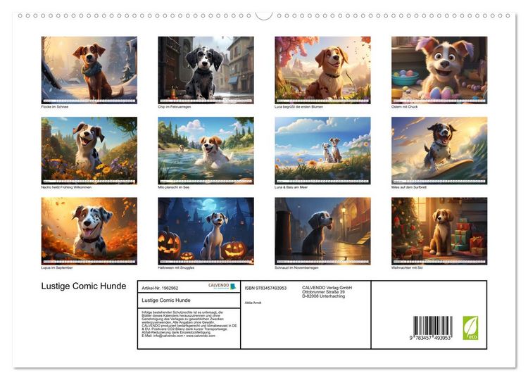 Produktbild: Lustige Comic Hunde (hochwertiger Premium Wandkalender 2026 DIN A2 quer), Kunstdruck in Hochglanz