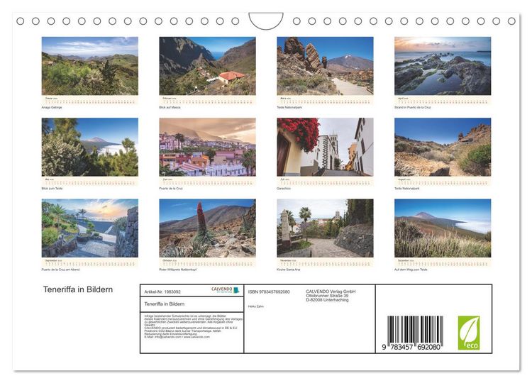Produktbild: Teneriffa in Bildern (Wandkalender 2026 DIN A4 quer), CALVENDO Monatskalender