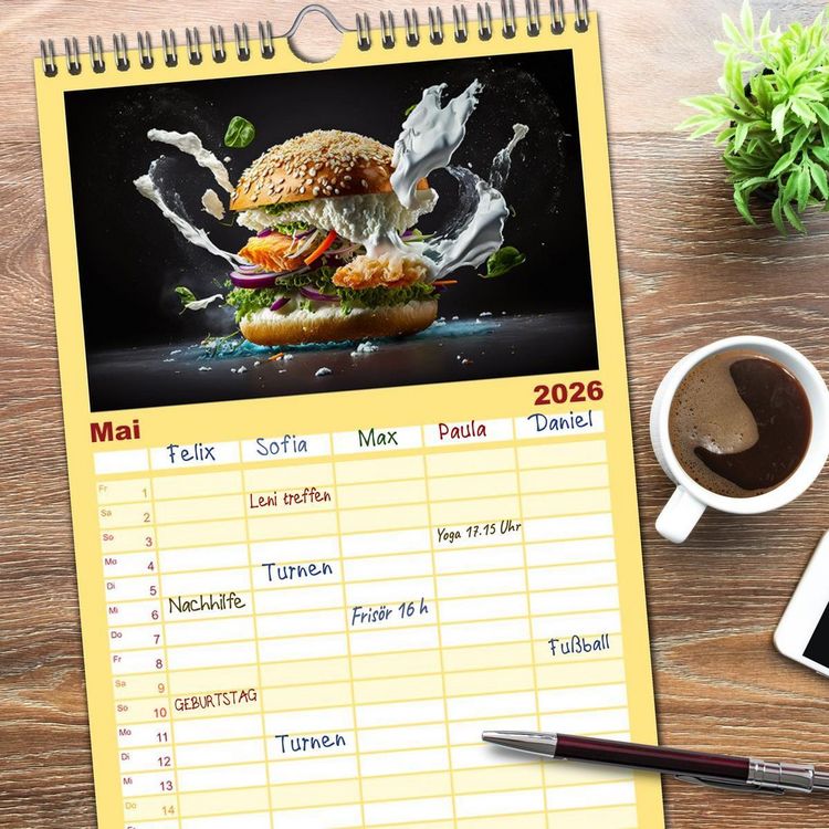 Produktbild: Familienplaner 2026 - Burgerfood mit 5 Spalten (Wandkalender, 21 x 45 cm) CALVENDO