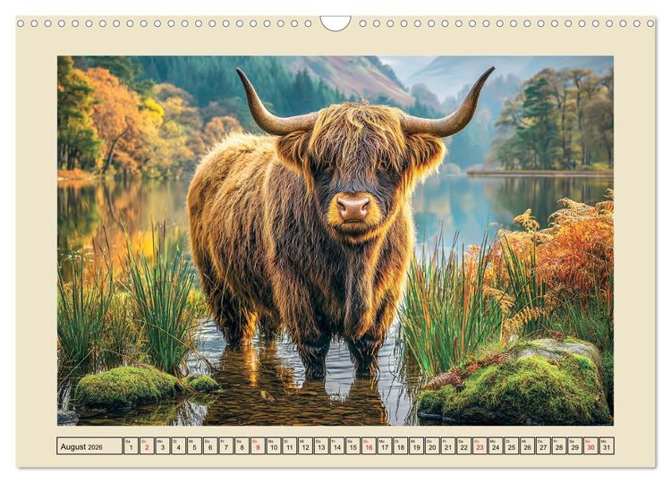Produktbild: Schottische Hochlandrinder. Zwischen Nebel, Natur und rauer Pracht (Wandkalender 2026 DIN A3 quer), CALVENDO Monatskalender