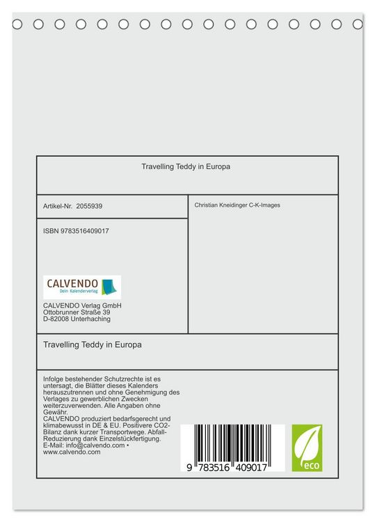 Produktbild: Travelling Teddy in Europa (Tischkalender 2026 DIN A5 hoch), CALVENDO Monatskalender