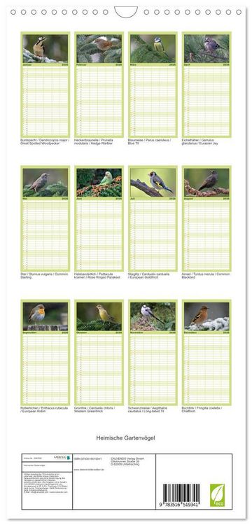 Produktbild: Familienplaner 2026 - Heimische Gartenv&ouml;gel mit 5 Spalten (Wandkalender, 21 x 45 cm) CALVENDO