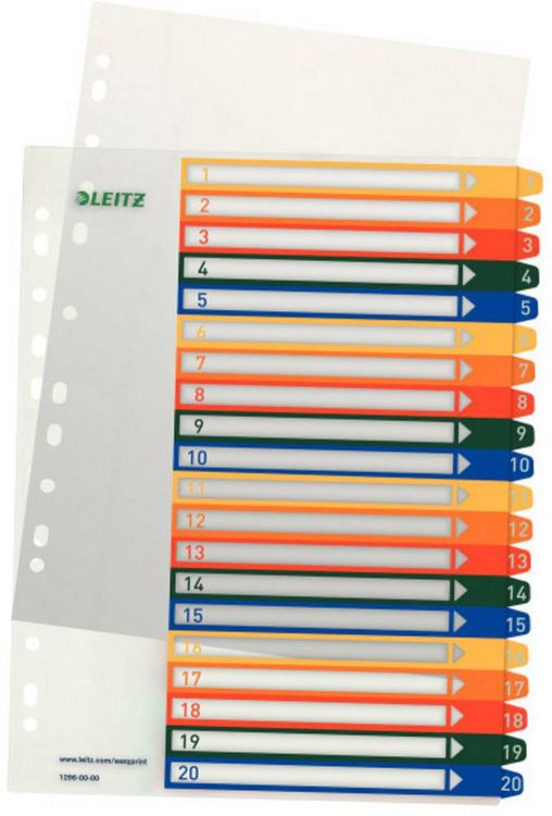 Produktbild: LEITZ&reg; Register Vollformat &uuml;berbreit farbig, 1-20 20teilig