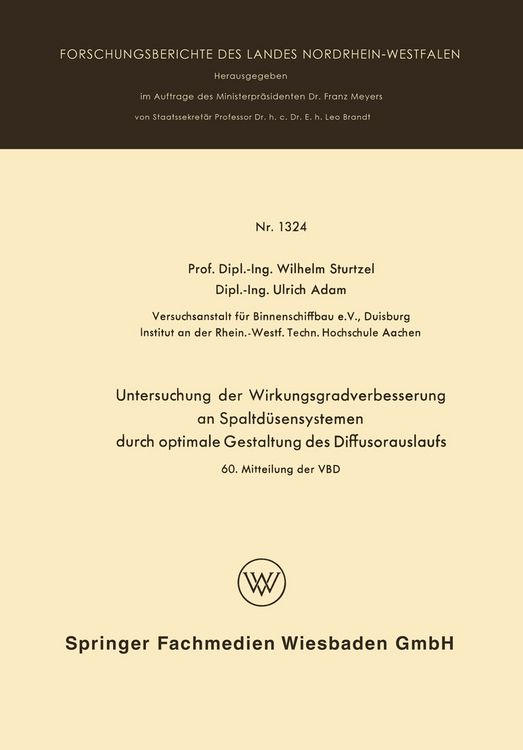 Produktbild: Untersuchung der Wirkungsgradverbesserung an Spaltd&uuml;sensystemen durch optimale Gestaltung des Diffusorauslaufs
