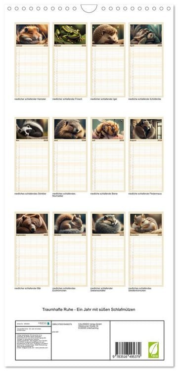 Produktbild: Familienplaner 2026 - Traumhafte Ruhe - Ein Jahr mit s&uuml;&szlig;en Schlafm&uuml;tzen mit 5 Spalten (Wandkalender, 21 x 45 cm) CALVENDO