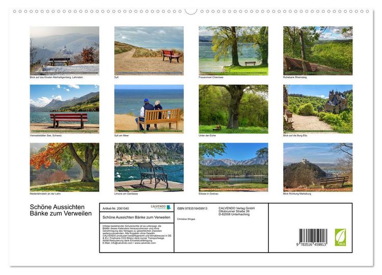 Produktbild: Sch&ouml;ne Aussichten B&auml;nke zum Verweilen (hochwertiger Premium Wandkalender 2026 DIN A2 quer), Kunstdruck in Hochglanz