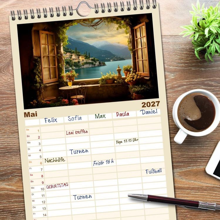 Produktbild: Familienplaner 2027 - Aus dem Fenster geblickt mit 5 Spalten (Wandkalender, 21 x 45 cm) CALVENDO