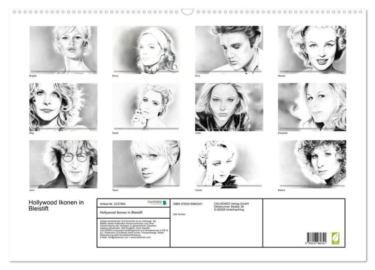 Produktbild: Hollywood Ikonen in Bleistift (Wandkalender 2027 DIN A2 quer), CALVENDO Monatskalender