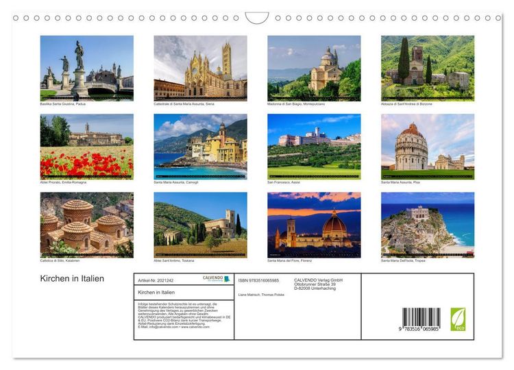 Produktbild: Kirchen in Italien (Wandkalender 2026 DIN A3 quer), CALVENDO Monatskalender