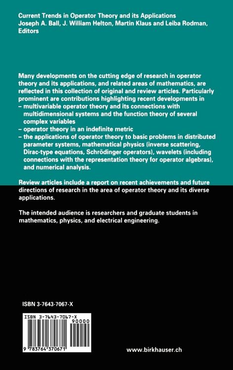 Produktbild: Current Trends in Operator Theory and its Applications