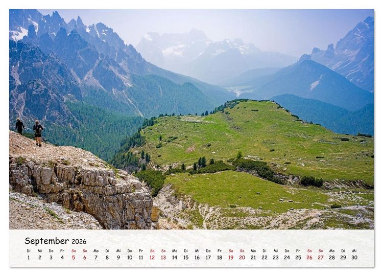 Produktbild: Drei Zinnen-Wanderung: Vom Misurinasee bis nach oben zum Rienzplateau (Wandkalender 2026 DIN A2 quer), CALVENDO Monatskalender