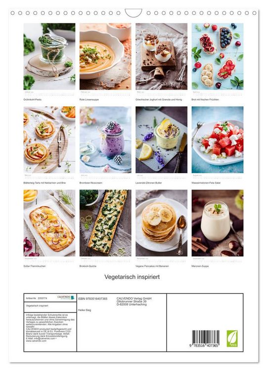 Produktbild: Vegetarisch inspiriert (Wandkalender 2026 DIN A3 hoch), CALVENDO Monatskalender