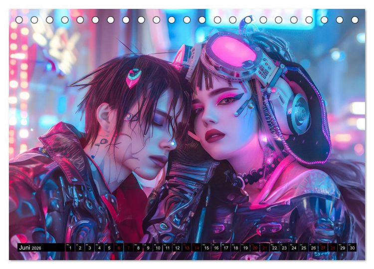 Produktbild: Cyberpunk - Hochtechnisierte Neonwelt (Tischkalender 2026 DIN A5 quer), CALVENDO Monatskalender