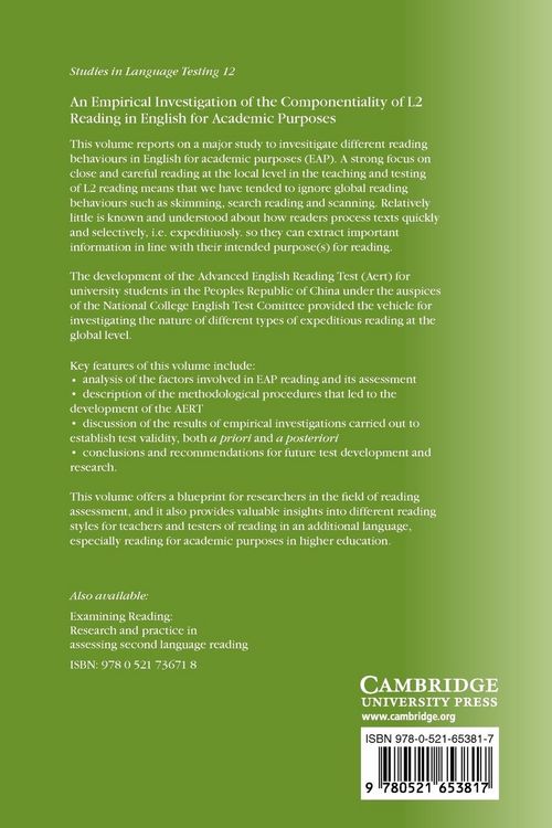 Produktbild: An Empirical Investigation of the Componentiality of L2 Reading in English for Academic Purposes