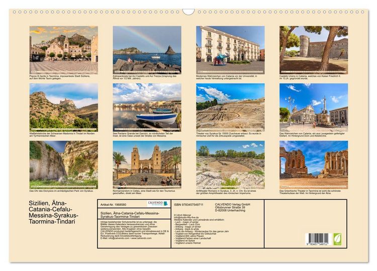 Produktbild: Sizilien, &Auml;tna-Catania-Cefalu-Messina-Syrakus-Taormina-Tindari (Wandkalender 2026 DIN A2 quer), CALVENDO Monatskalender