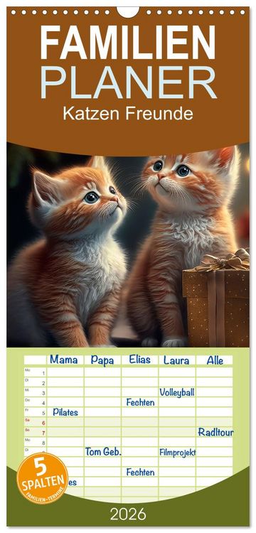 Produktbild: Familienplaner 2026 - Katzen Freunde mit 5 Spalten (Wandkalender, 21 x 45 cm) CALVENDO