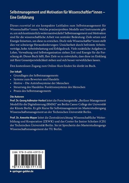 Produktbild: Selbstmanagement und Motivation f&uuml;r Wissenschaftler*innen &ndash; Eine Einf&uuml;hrung