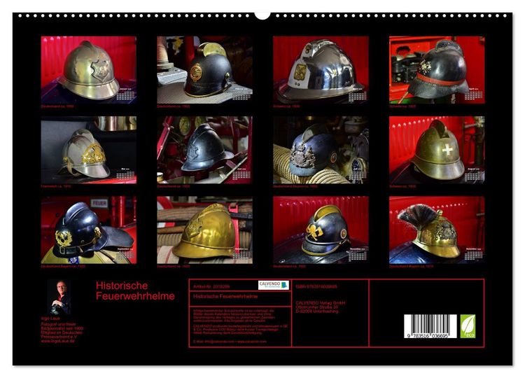 Produktbild: Historische Feuerwehrhelme (hochwertiger Premium Wandkalender 2026 DIN A2 quer), Kunstdruck in Hochglanz