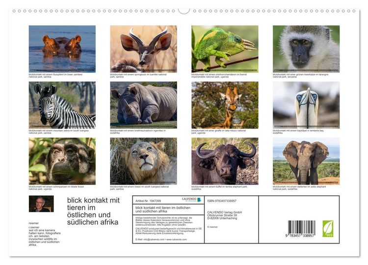 Produktbild: blick kontakt mit tieren im &ouml;stlichen und s&uuml;dlichen afrika (hochwertiger Premium Wandkalender 2026 DIN A2 quer), Kunstdruck in Hochglanz
