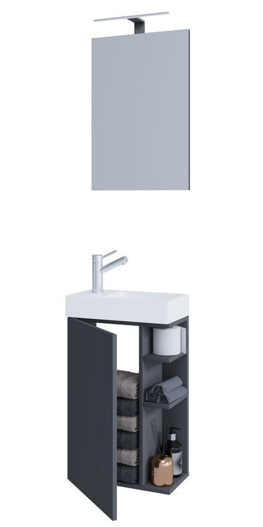 Produktbild: 2-tlg G&auml;ste WC Badm&ouml;bel Waschtisch Lumia Spiegel