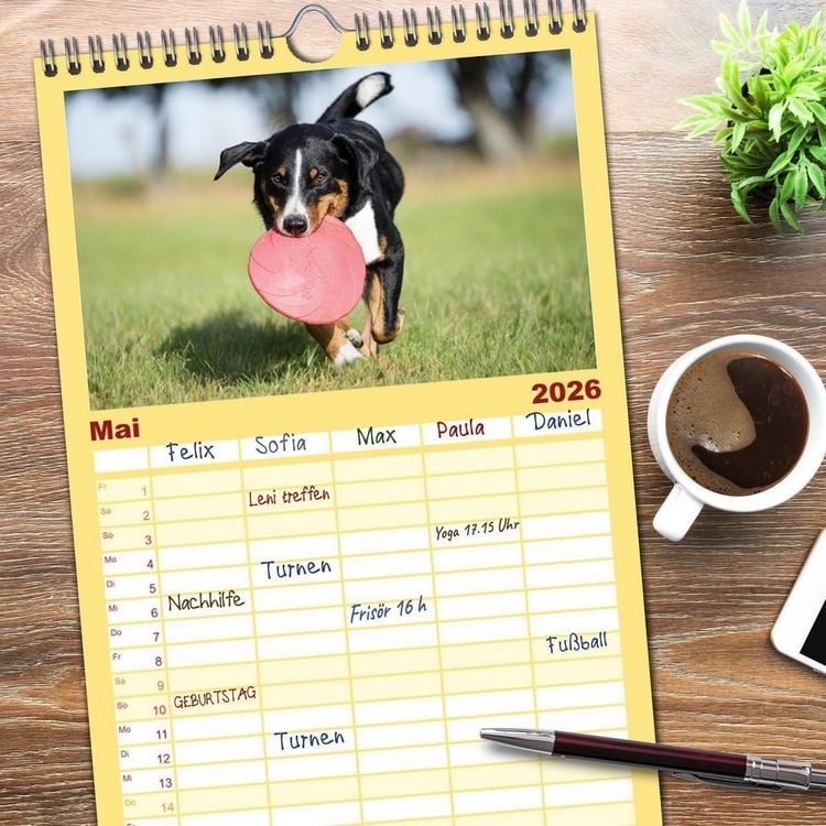 Produktbild: Familienplaner 2026 - Appenzeller Sennenhunde - Fr&ouml;hliche Kameraden mit 5 Spalten (Wandkalender, 21 x 45 cm) CALVENDO