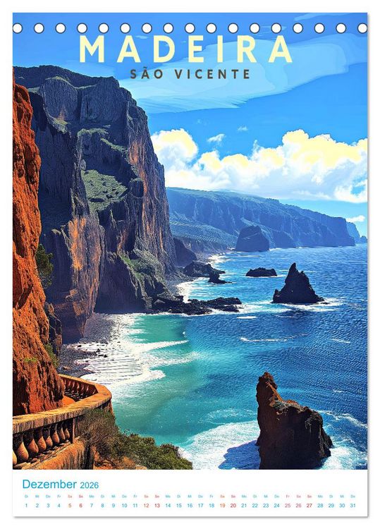 Produktbild: Madeira - Old School Poster Style (Tischkalender 2026 DIN A5 hoch), CALVENDO Monatskalender