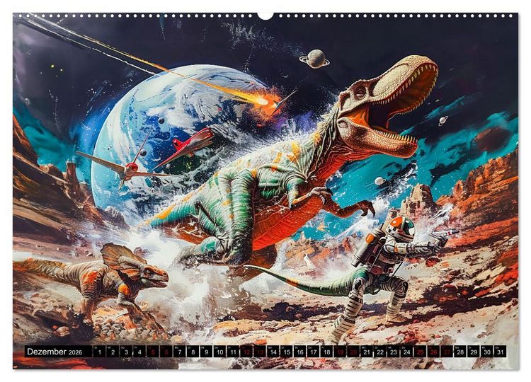 Produktbild: Dinosaurier Sci-Fi - Kampf der Urzeitgiganten im Weltall (Wandkalender 2026 DIN A2 quer), CALVENDO Monatskalender