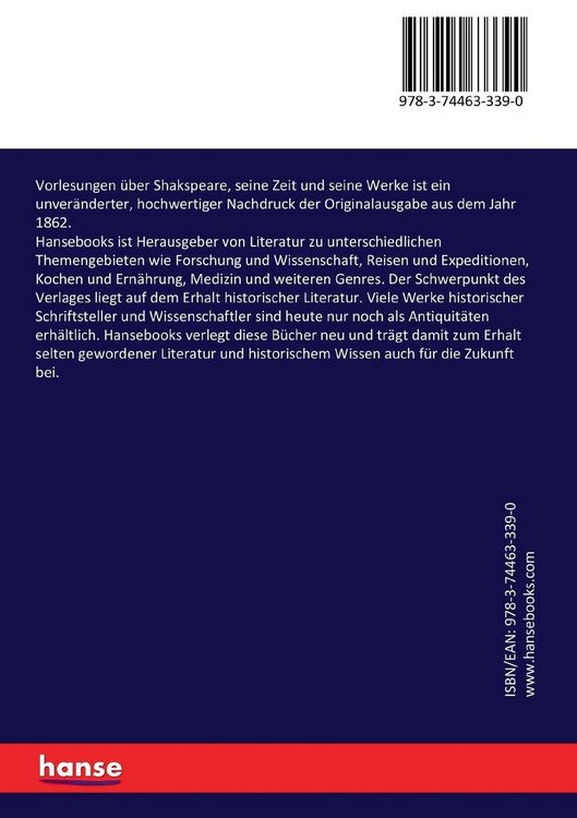 Produktbild: Vorlesungen &uuml;ber Shakspeare, seine Zeit und seine Werke