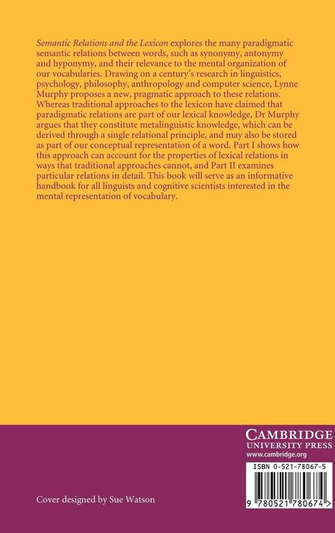 Produktbild: Semantic Relations and the Lexicon