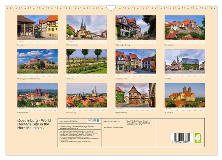 Produktbild: Quedlinburg - World Heritage Site in the Harz Mountains (Wall Calendar 2026 DIN A3 landscape), CALVENDO 12 Month Wall Calendar