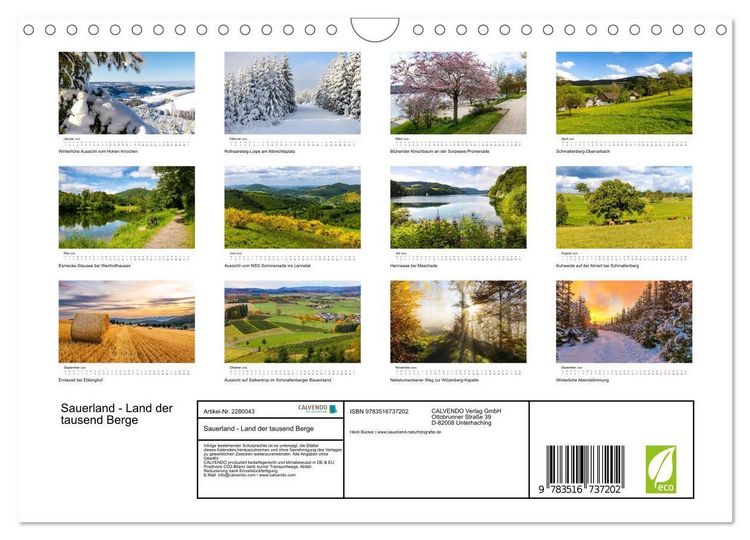 Produktbild: Sauerland - Land der tausend Berge (Wandkalender 2026 DIN A4 quer), CALVENDO Monatskalender