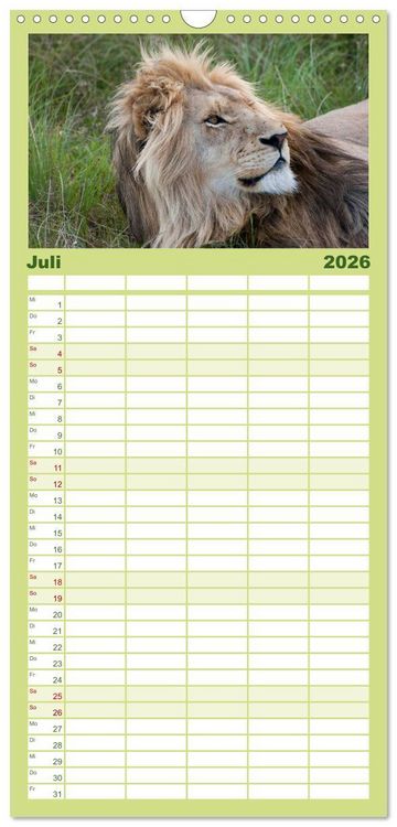 Produktbild: Familienplaner 2026 - Tierische Gl&uuml;cksmomente mit 5 Spalten (Wandkalender, 21 x 45 cm) CALVENDO