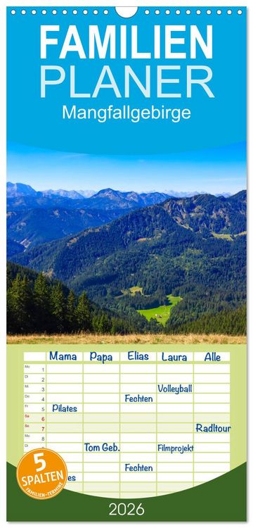 Produktbild: Familienplaner 2026 - Mangfallgebirge mit 5 Spalten (Wandkalender, 21 x 45 cm) CALVENDO