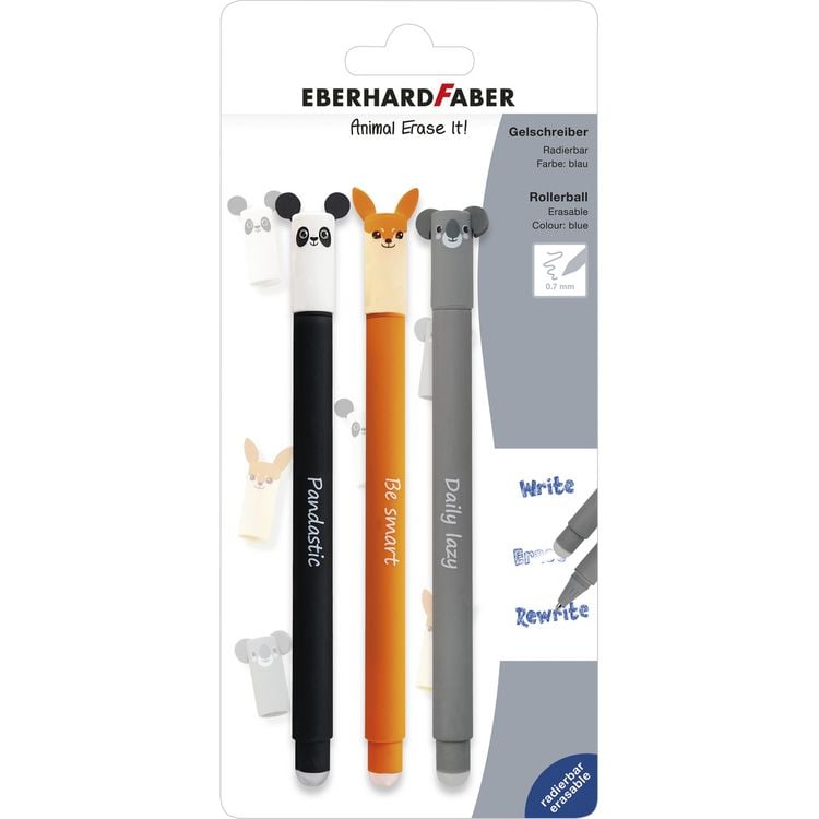 Produktbild: EBERHARD FABER Gelschreiber Animal Erase It! Panda Fuchs Koala 0,7mm 3 St&uuml;ck Blister