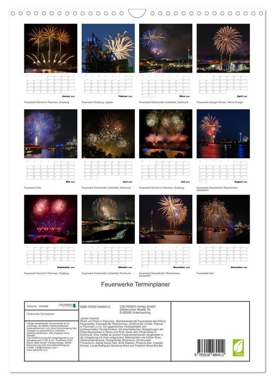 Produktbild: Feuerwerke Terminplaner (Wandkalender 2026 DIN A3 hoch), CALVENDO Monatskalender